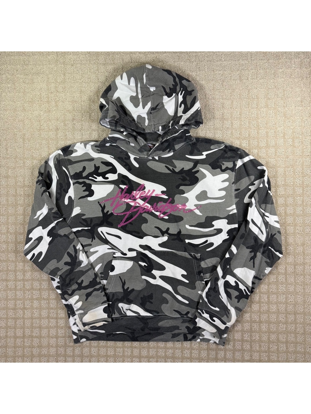 Harley-Davidson gray camo pullover hoodie size large
